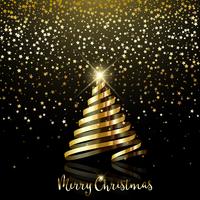 Fondo de Navidad con confeti estrella dorada y cinta dorada tre vector