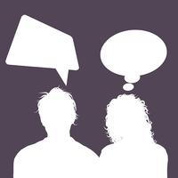 Male and female avatars with speech bubbles vector