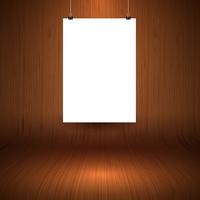 Wooden display background with blank hanging picture vector