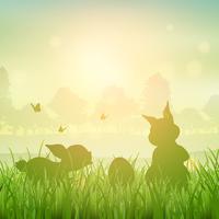 Easter bunny landscape vector