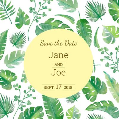Save The Date Watercolor Exotic Leaves