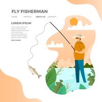 Pescador de mosca moderno plano con ilustración de vector de fondo minimalista