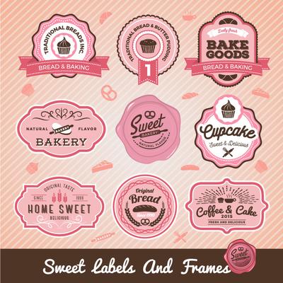 Set of sweet bakery and bread labels design for sweets shop