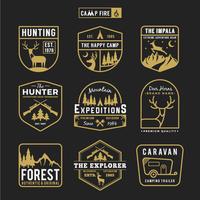 Set of camping outdoor and adventure gears badge logo