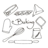 Hand drawn baking tools set. Bakery vector elements sketch. 