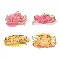 Vector pancake illustration. Set of 4 hand drawn pancakes with colorful splashes.