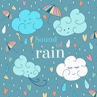 Vector seamless rain theme card. Cute greeting card and sample text. 