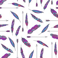 Seamless vector ethnic pattern with feathers and arrows. 