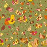 Seamless pattern with birds and leafs. Vector autumn theme background.  Endless pattern for faric or other designs.