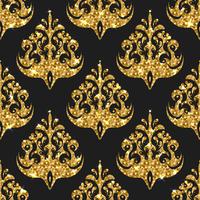 Golden glitter seamless pattern. Vector background with damask o