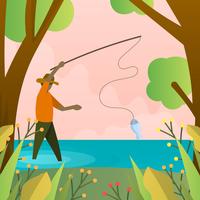 Pescador de mosca moderna plana con la ilustración de vector de fondo minimalista