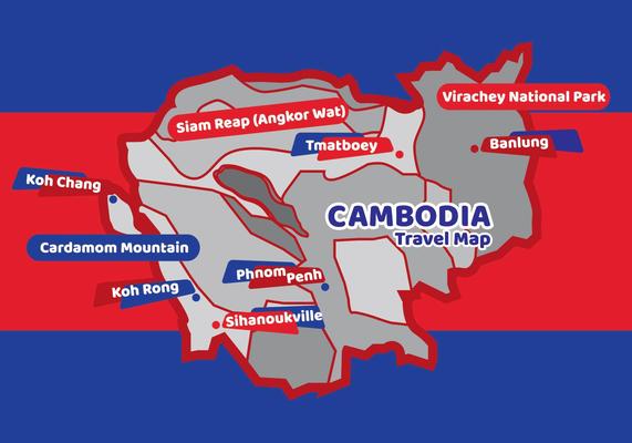 Cambodia Black White Travel Map