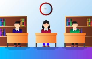 School Kids Studying In Classroom Vector Illustration