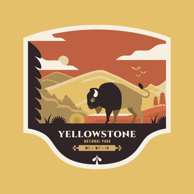 American Bison At National Park Yellowstone Badge Illustration. 