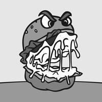 Angry Burger Character Inkblot Cartoon Style Vector