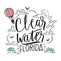 Watercolor Illustration With Waves About Clearwater Beach vector