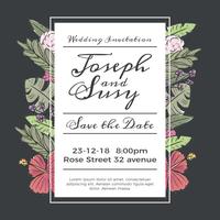 Cute Wedding Save The Date Invitation With Flowers And Leaves vector