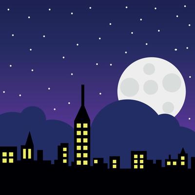 City Landscape With The Moon