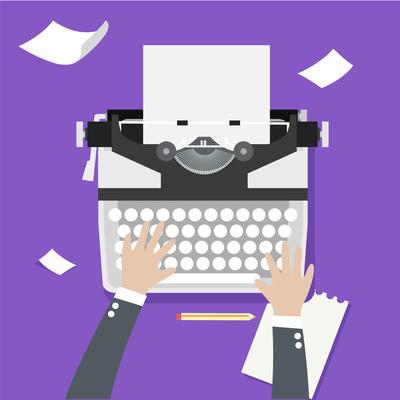 Man Hands Typing An Article On A Vintage Typewriter