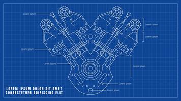 Beautiful Car Engine Drawing Vectors