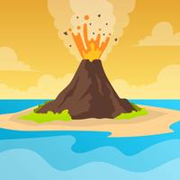 Flat Volcano Eruption With orange sky Vector Background Illustration