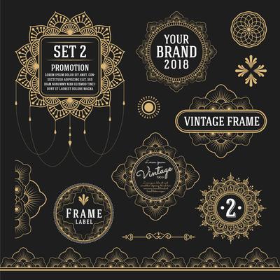 Set of retro vintage graphic design elements for frame, labels, 