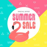 Summer Sale Banner Background Design with Flamingo Inflatable Ri vector