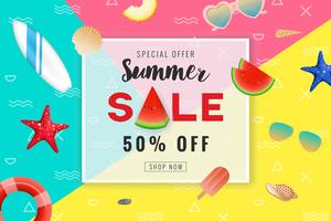 Summer sale promotion banner background. Seascape background wit vector