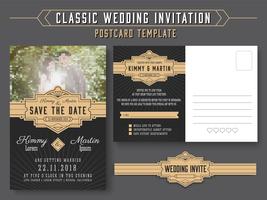 Classic vintage wedding invitation card design vector