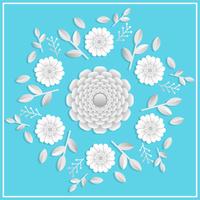 3d realistic floral papercraft with Flat Tosca background vector illustration