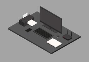 Espacio de trabajo negro isométrico vector