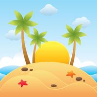 Beach Papercraft With Sunset Vector