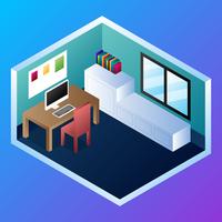 Home Office Concept Isometric Vector Illustration