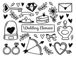Dibujado a mano elementos de boda