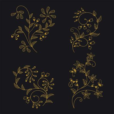 Minimalist Collection of Wireframe Floral Ornament for Design Elements