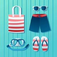 Beach Stuff Accesories Knolling Vector