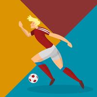 El jugador de fútbol minimalista moderno de Rusia tira una bola con la ilustración del vector del fondo geométrico
