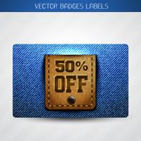 Etiqueta de oferta de jeans y cuero. vector