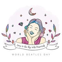 Cute Woman With Closed Eyes, Rainbow, Stars And Leaves Around vector