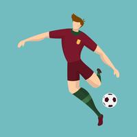 Jugador de fútbol plano de Portugal se prepara para disparar con la ilustración de Vector de fondo Tosca