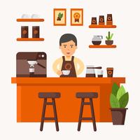 Barista en Coffee Shop Vector Illustration