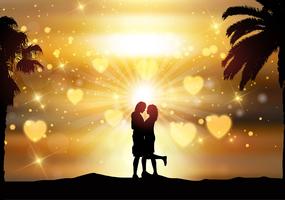 Romantic couple against a sunset sky vector