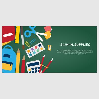 School Supplies Vector Banner