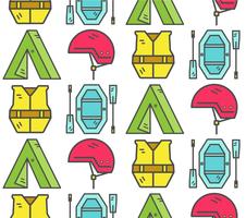 Rafting equipment seamless pattern. Outdoors style, thin line color design. Stylish elements for web, mobile applications, banners, flyers, posters, brochures. Vector