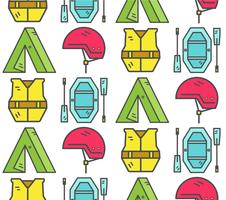 Rafting equipment seamless pattern. Outdoors style, thin line color design. Stylish elements for web, mobile applications, banners, flyers, posters, brochures. Vector