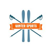 Winter sports Label. Vintage Mountain explorer badge. Outdoor adventure logo design. Travel hand drawn and hipster color insignia. Ski and snowboard icon symbol. Camping emblem. Wilderness Vector