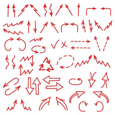 Hand drawn arrows icons set isolated on white background. Business charts, graphs, infographics