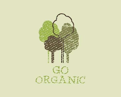 Organic eco green template. Vintage ecology poster, banner and background. Retro grunge design. Vector