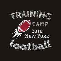 American football training camp logotype, emblem, label, badge in retro color style. Graphic vintage logo design for t-shirt, web. Colorful print isolated on a dark background. Vector