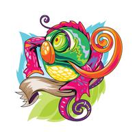 Colorful Lizard or Chameleon Illustration with New Skool Tattoos Style vector